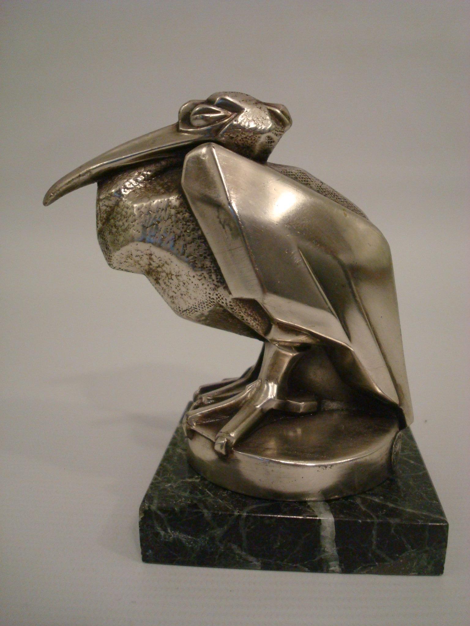 French Art Deco Max Le Verrier / Artus Pelican Hood Ornament / Paperweight, France For Sale