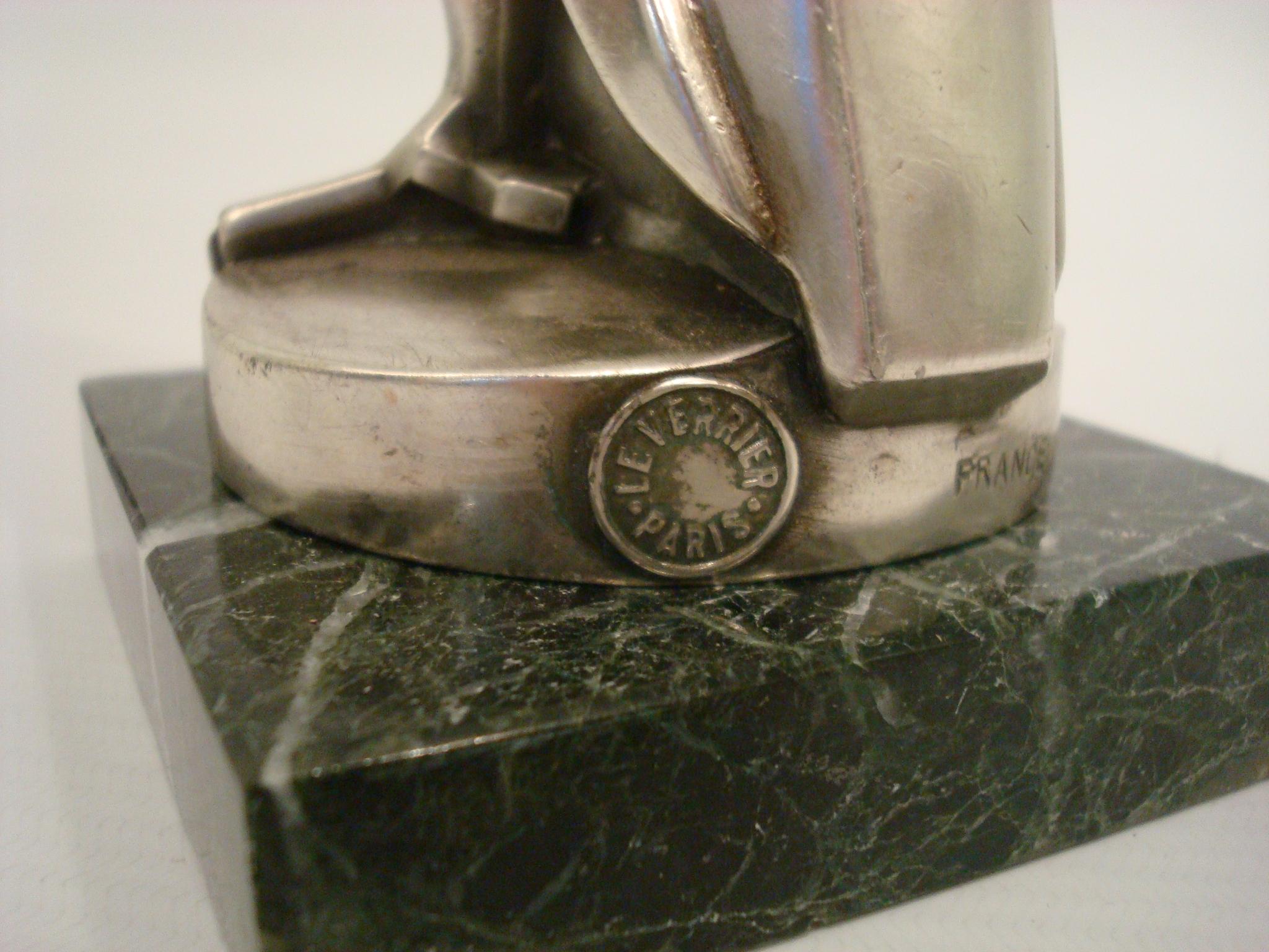 Silvered Art Deco Max Le Verrier / Artus Pelican Hood Ornament / Paperweight, France For Sale