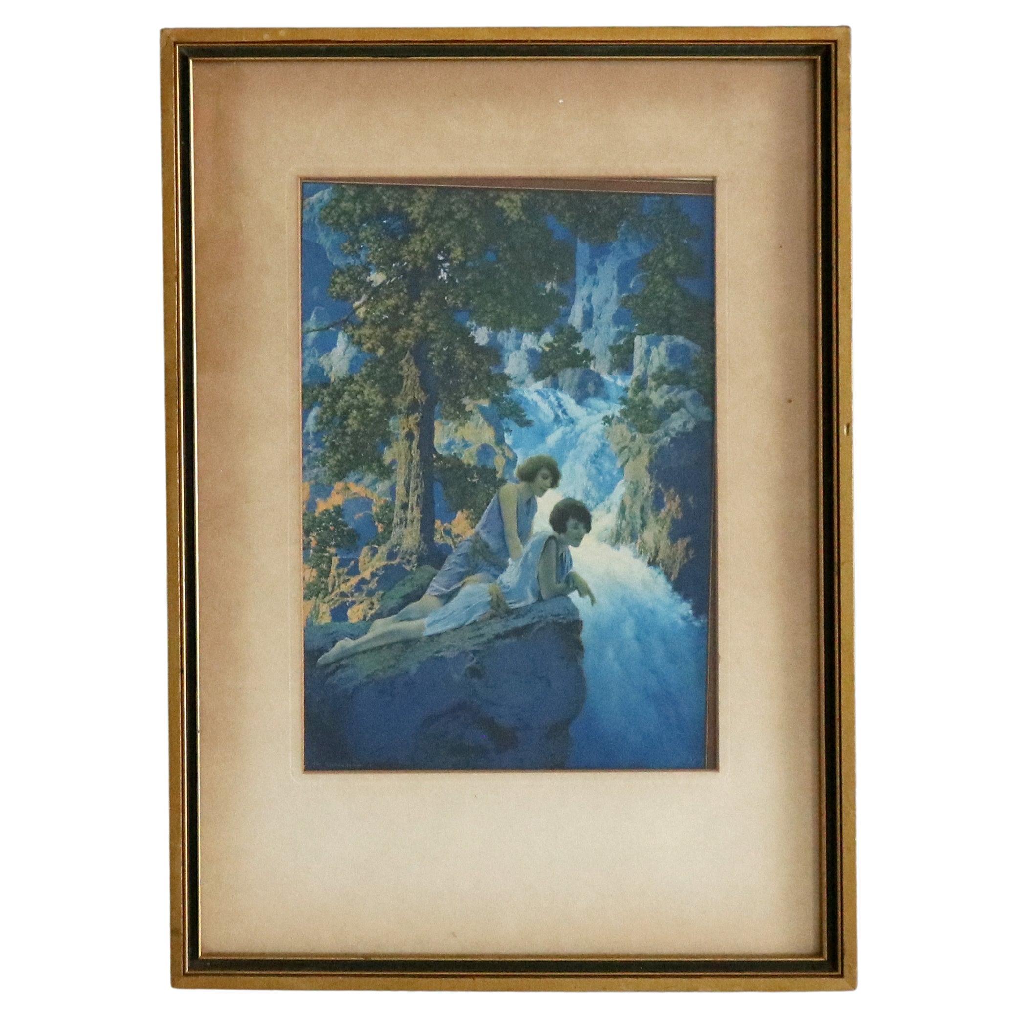 Art Déco Maxfield Parrish Edison Mazda "Cascada" Calendario Impresión superior C1930