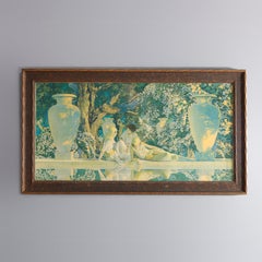 Art Deco Maxfield Parrish "Garden of Allah" Print, Carved Parcel Gilt Frame 1920