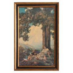 Antique Art Deco Maxfield Parrish Print 'Hill Top', c1920