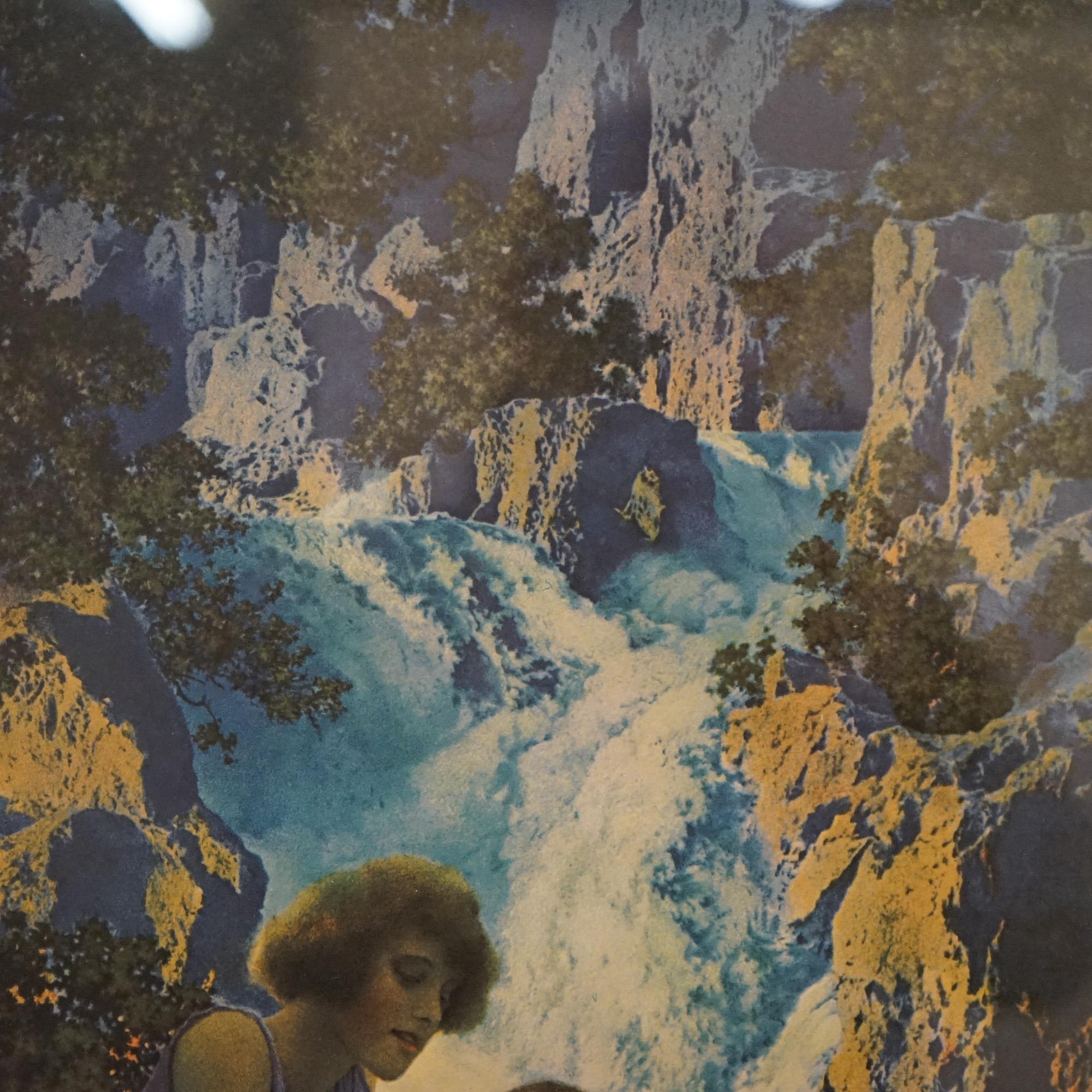 20th Century Art Deco Maxfield Parrish “Waterfall” Edison Mazda Calendar Top Print C1970 For Sale
