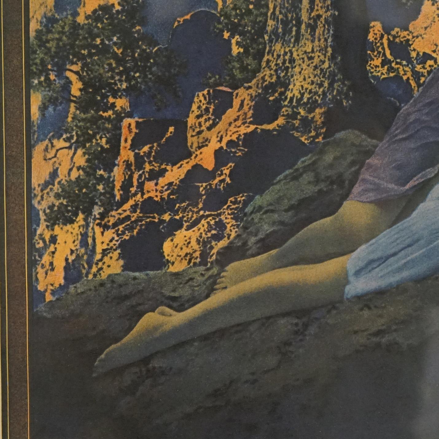 Paper Art Deco Maxfield Parrish “Waterfall” Edison Mazda Calendar Top Print C1970 For Sale