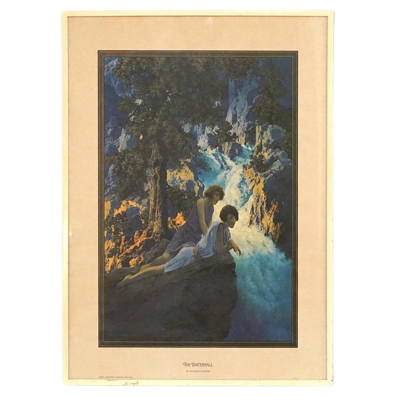 Art Deco Maxfield Parrish “Waterfall” Edison Mazda Calendar Top Print C1970 For Sale