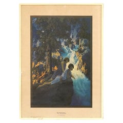 Art Deco Maxfield Parrish Wasserfall Edison Mazda Kalender Top Druck C1970