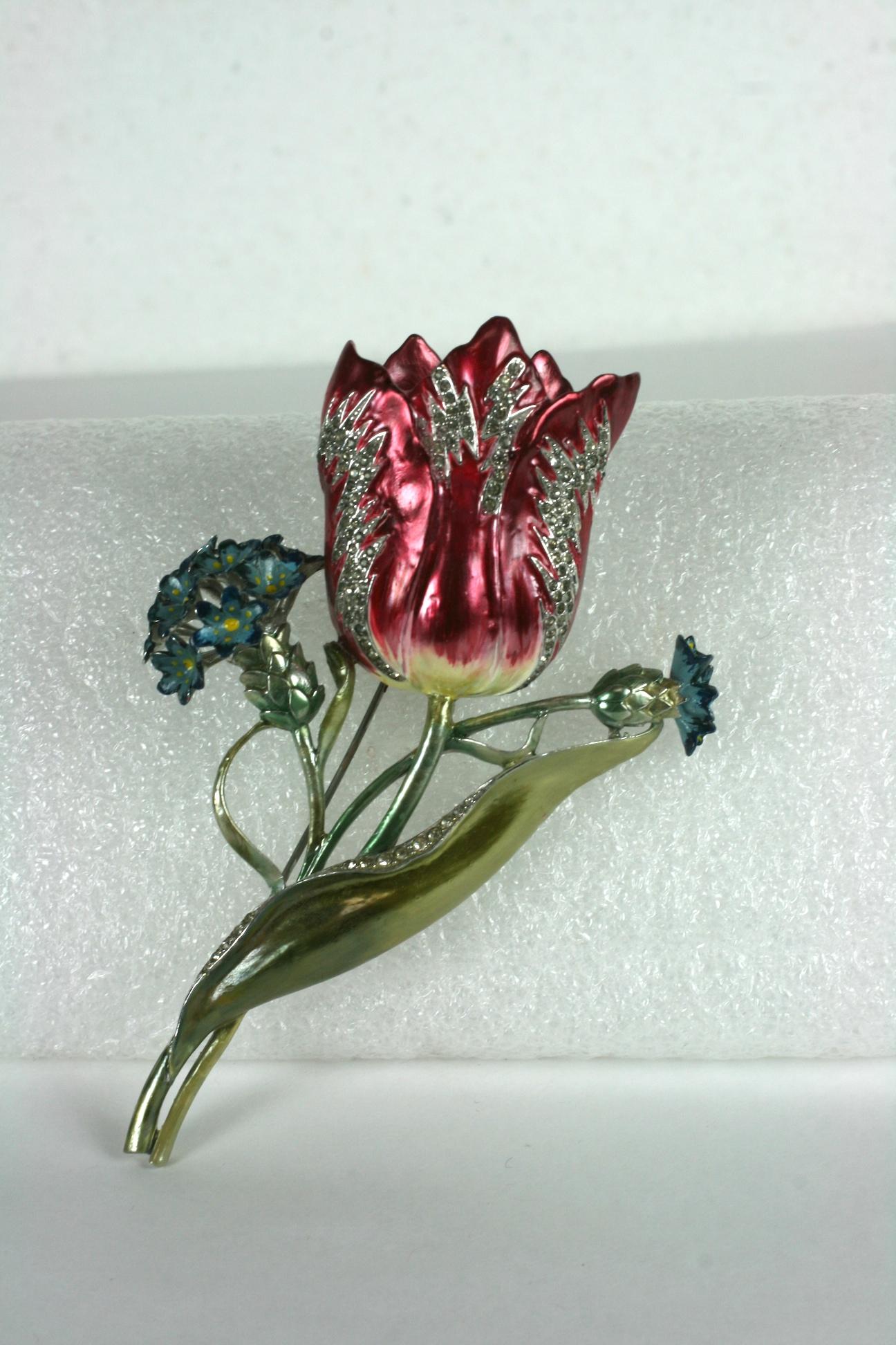 Art Deco Mazer Enamel Tulip Brooch For Sale 3