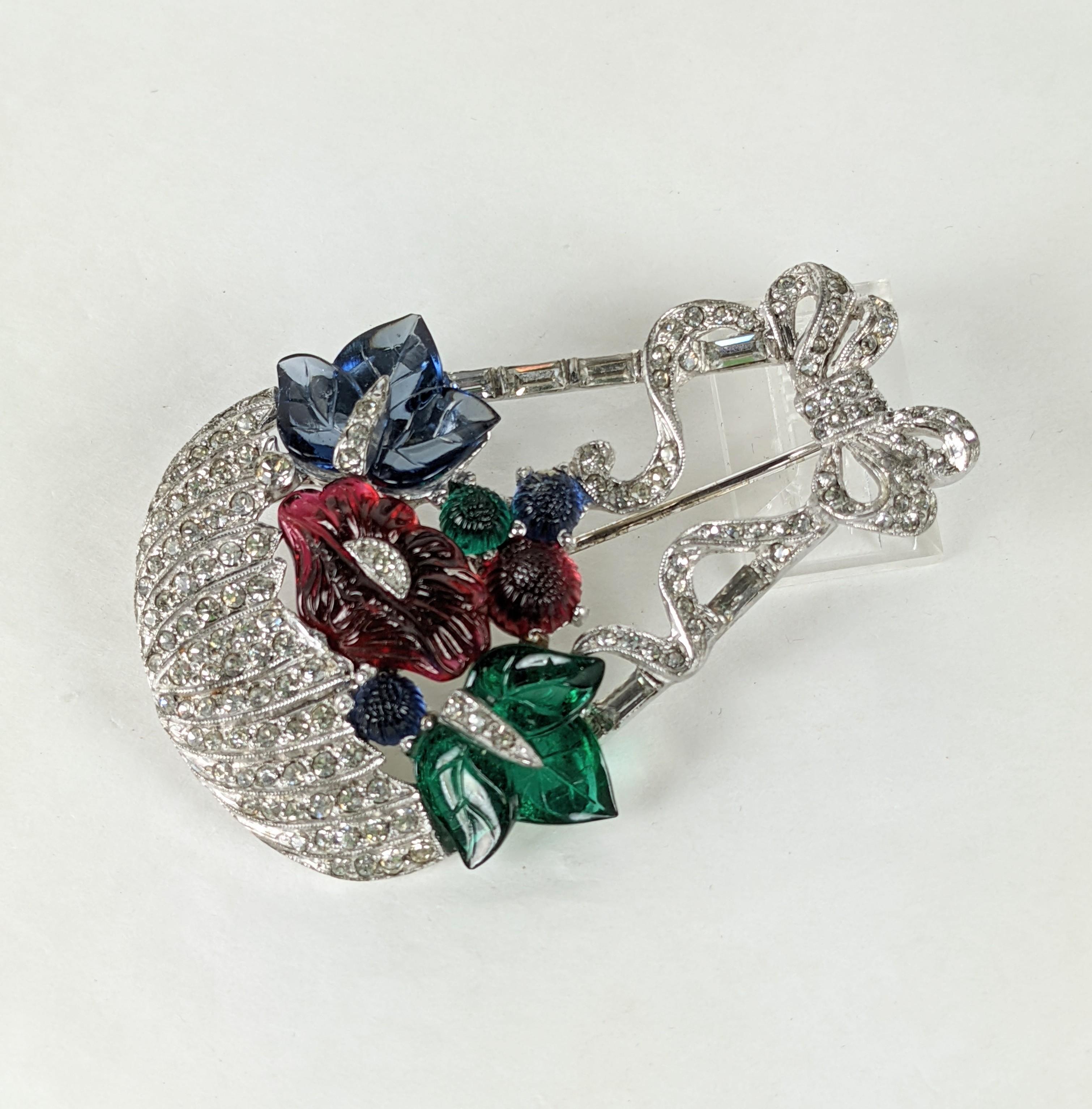   Art Deco Mazer Fruit Salad Basket Brooch In Excellent Condition For Sale In New York, NY