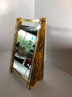 Art Deco / MCM Lucite Faux Tortoiseshell Pattern and Brass Vanity / Floor Mirror