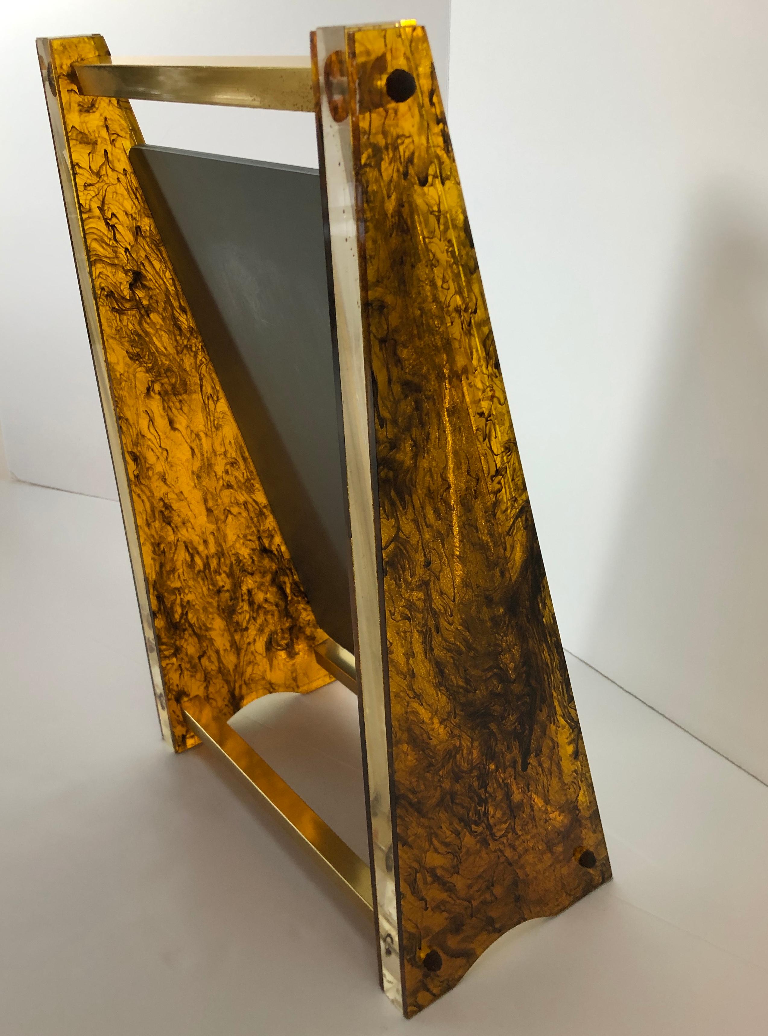 Art Deco / MCM Lucite Faux Tortoiseshell Pattern and Brass Vanity / Floor Mirror For Sale 9