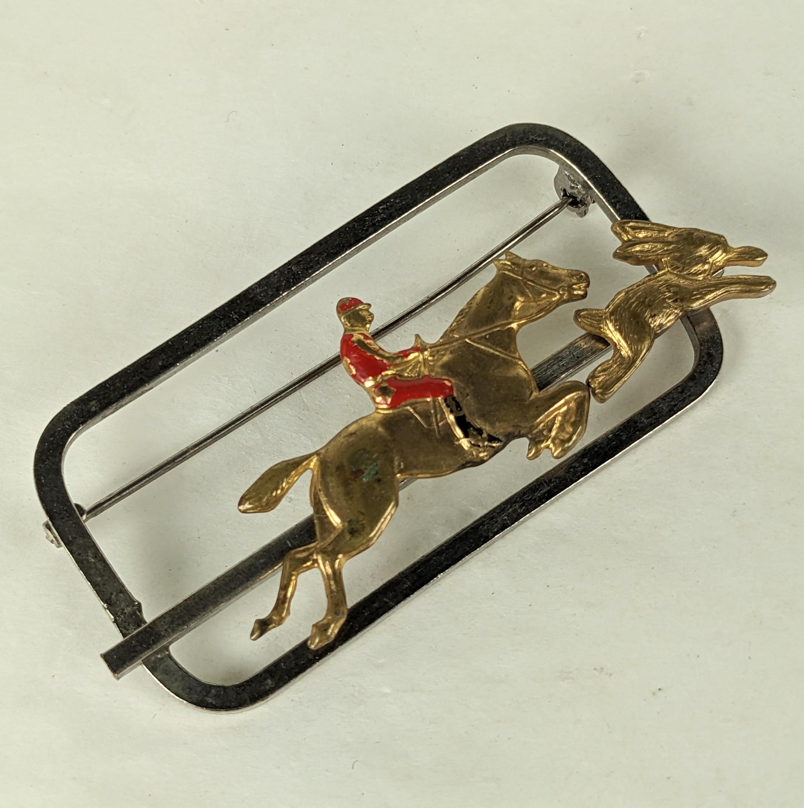 Art Deco Mechanical Hunting Brooch For Sale 1