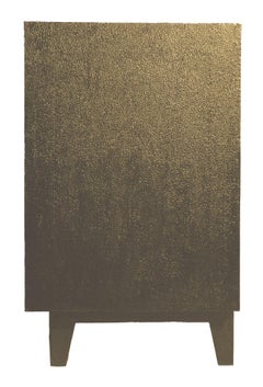 Art Deco Med. Hammered Brass Sideboard – Floral Metal Clad Credenza, Handmade