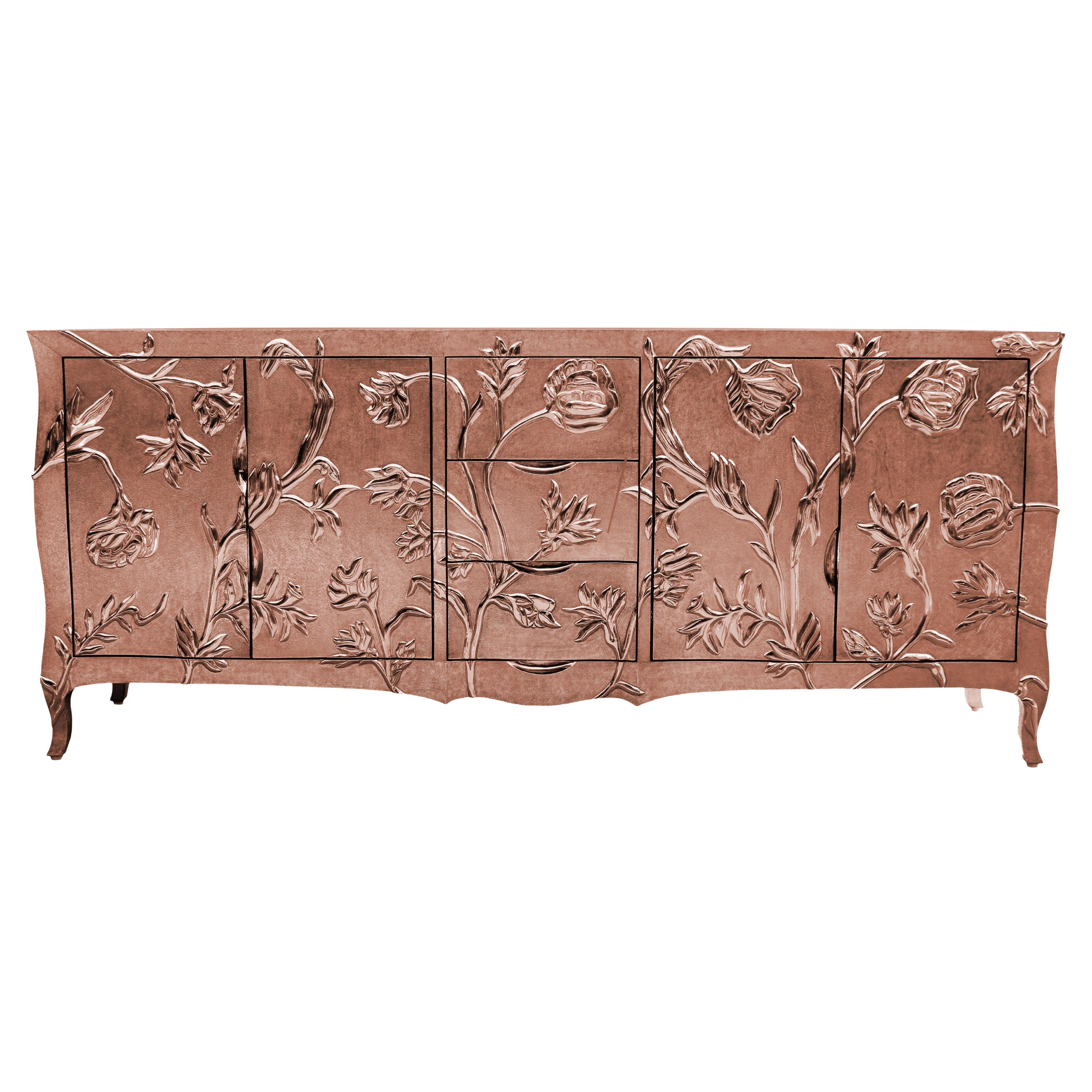 Art Deco Med. Hammered Copper Louise Floral Credenza – Carved Buffet