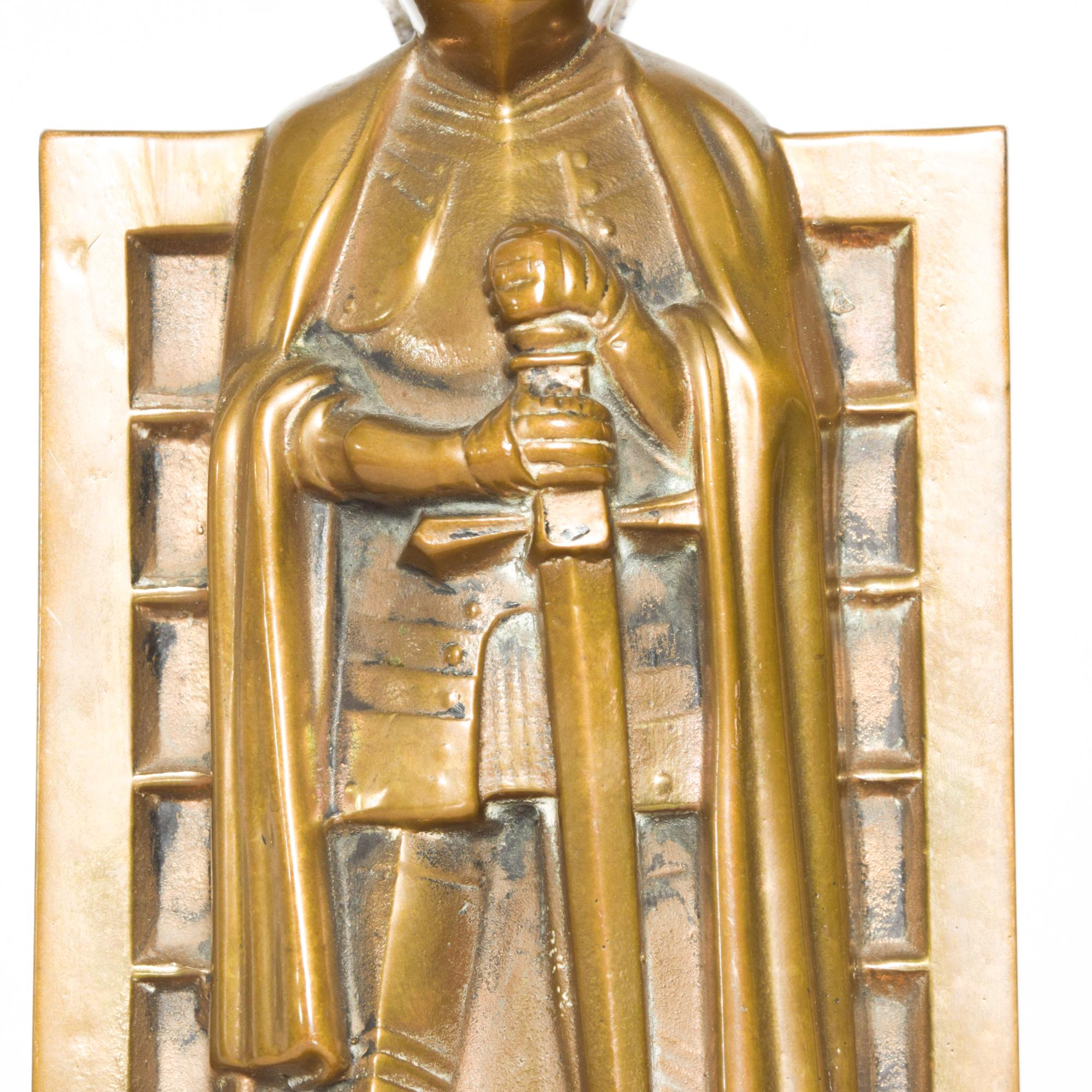 Mid-20th Century Art Deco Medieval Robed Knight Shining Armor Bookends Sculptural Solid Bronze