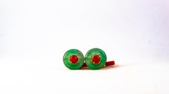 Art Deco Stil Mittelmeer Rote Koralle Jade Gelbgold Manschettenknöpfe