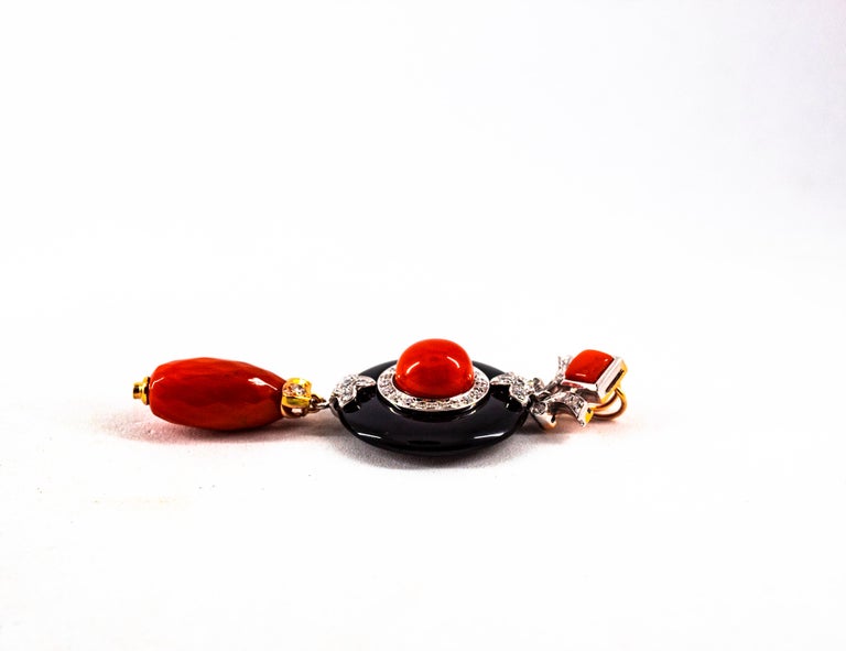 Art Deco Style Sardinia Red Coral White Diamond Onyx White Gold Pendant Necklace For Sale 7