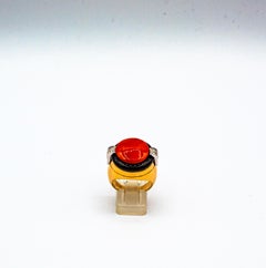 Art Deco Mediterranean Red Coral White Diamond Onyx Yellow Gold Cocktail Ring