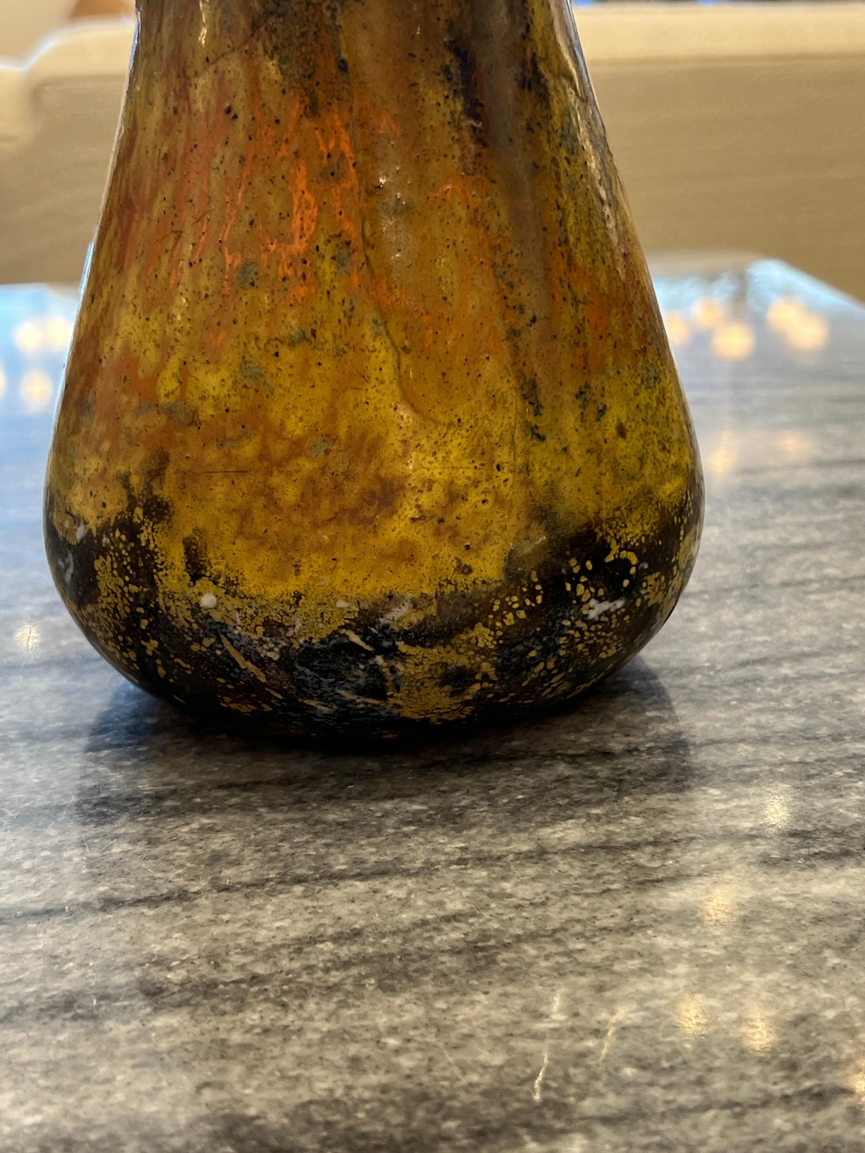 Art Deco Melted Colors Glass Vase by Charles Schneider In Good Condition For Sale In Miami, FL