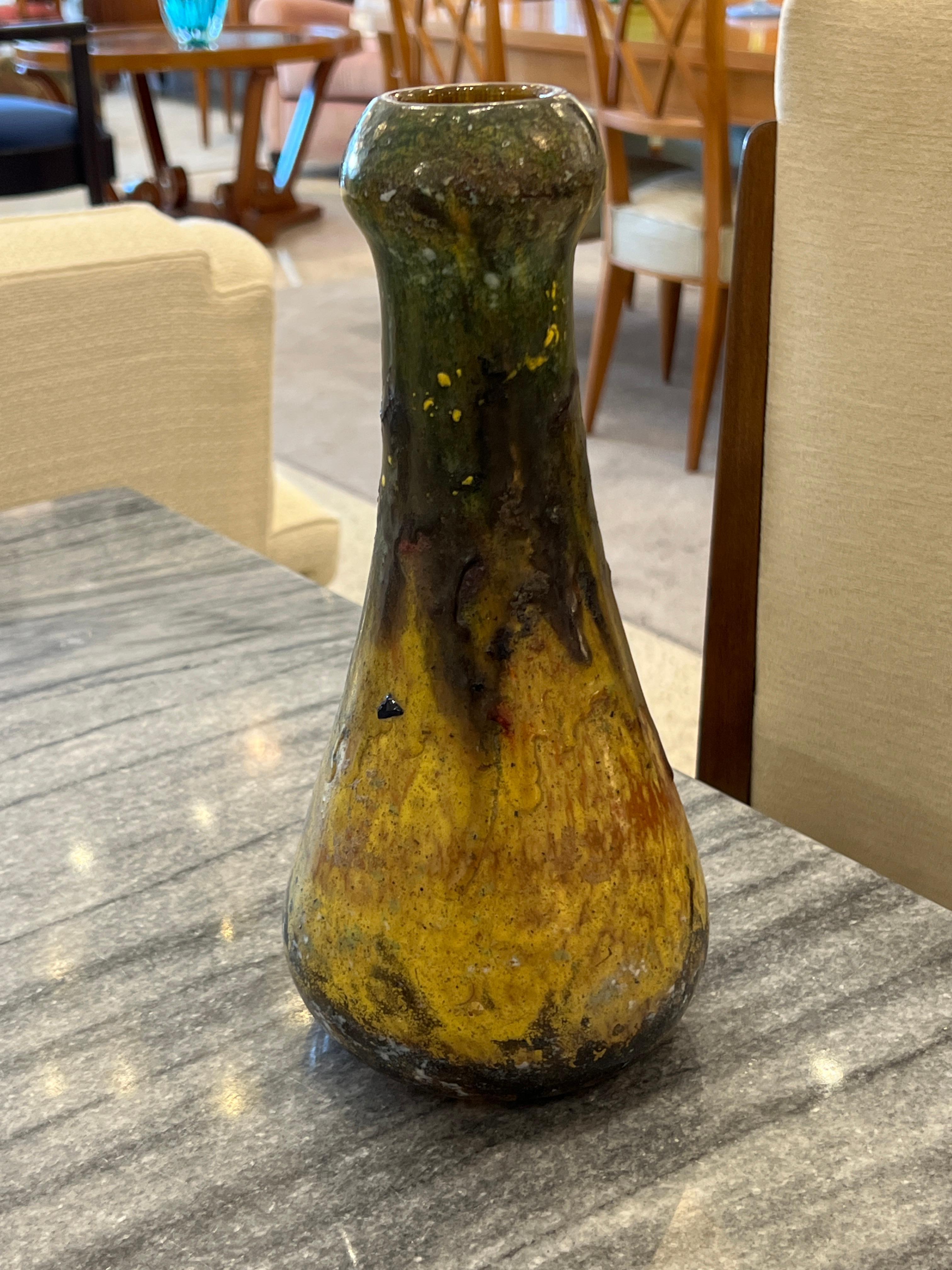Early 20th Century Art Deco Melted Colors Glass Vase by Charles Schneider For Sale