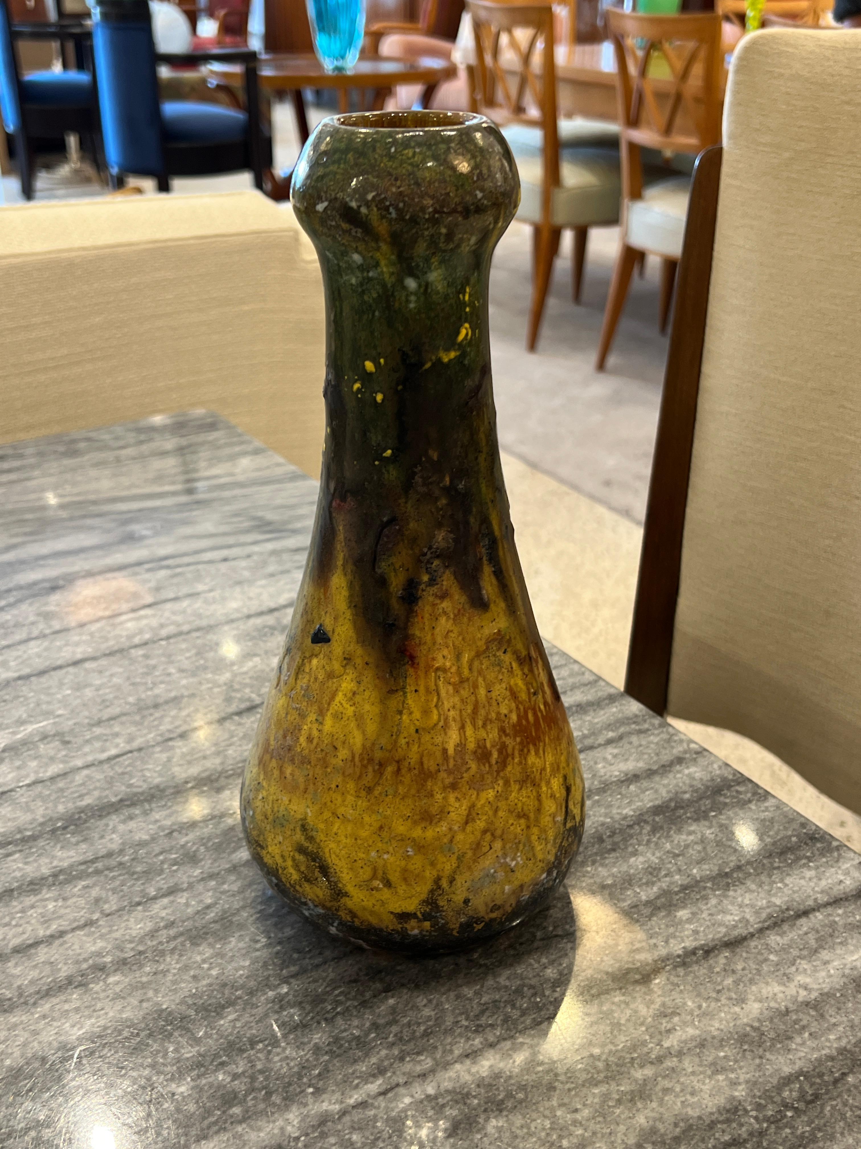 Art Deco Melted Colors Glass Vase by Charles Schneider For Sale 1