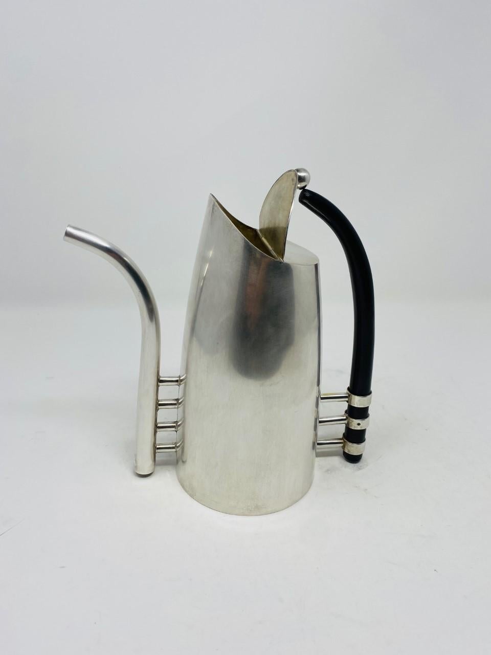 Late 20th Century Art Deco Memphis Style Vintage 1980s Chrome & Stainless Steel Coffee/Tea Pot For Sale