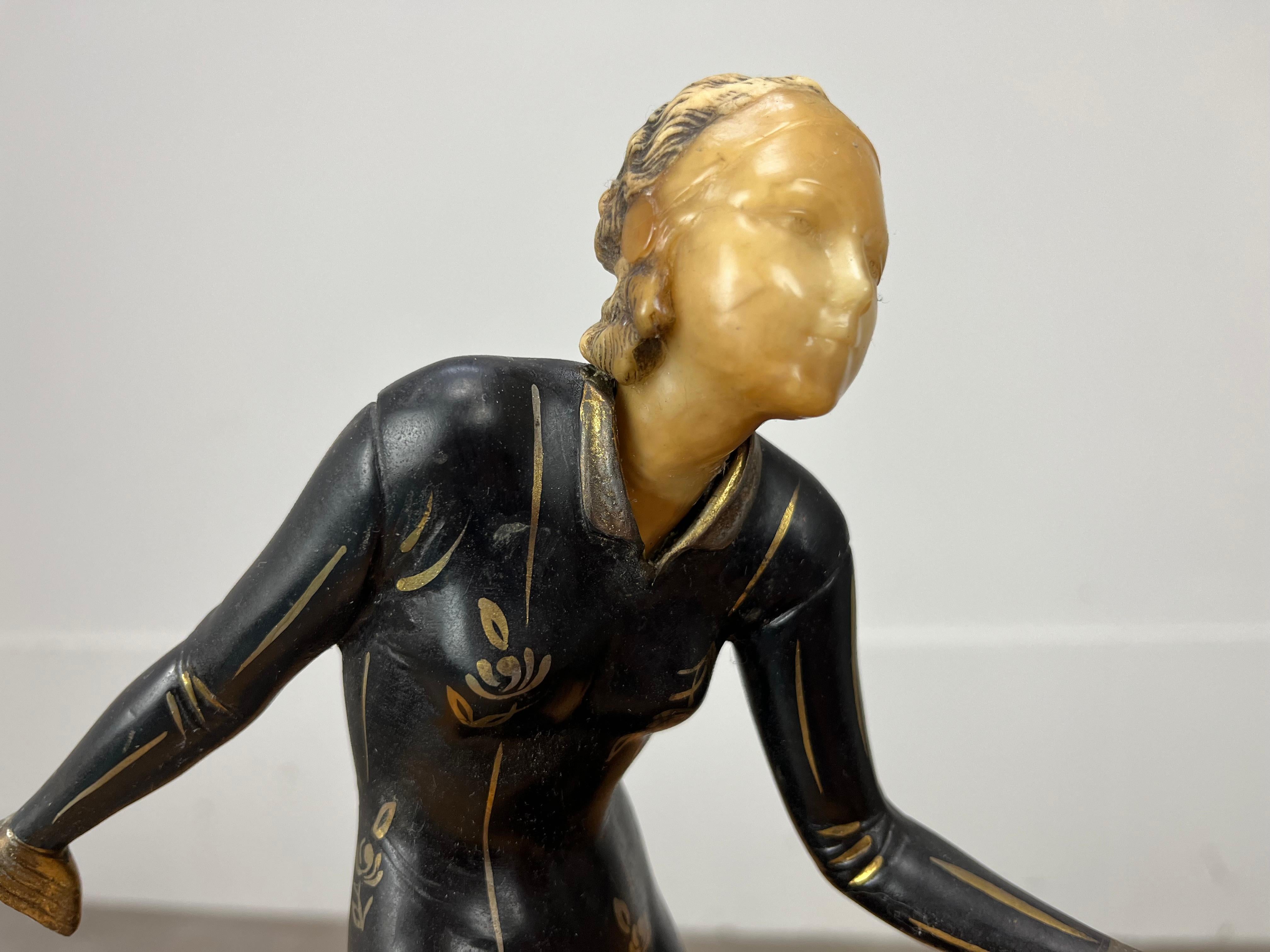Art Deco Menneville sculpture, woman and fawn, 1930's For Sale 10