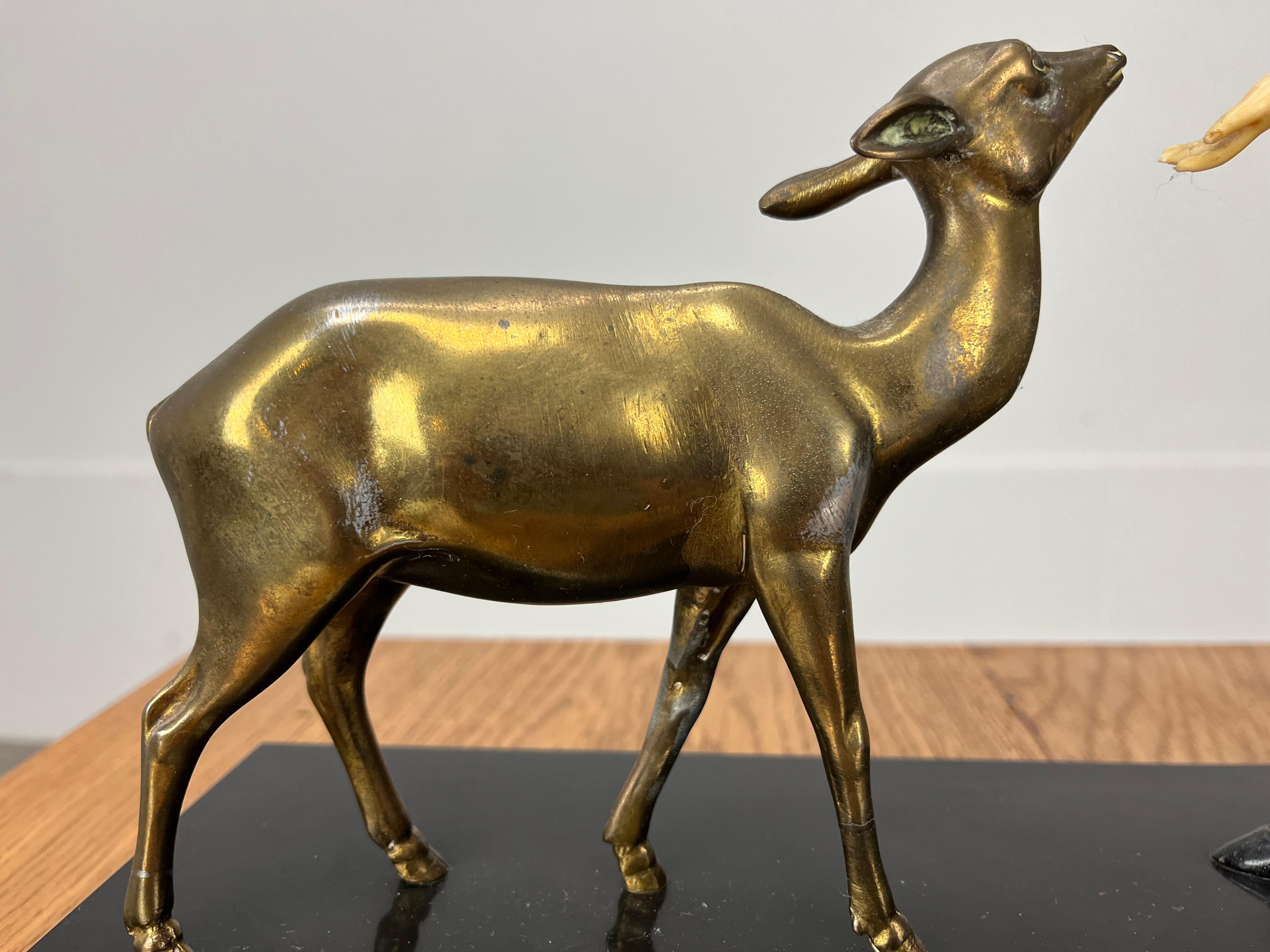 Art Deco Menneville sculpture, woman and fawn, 1930's For Sale 2