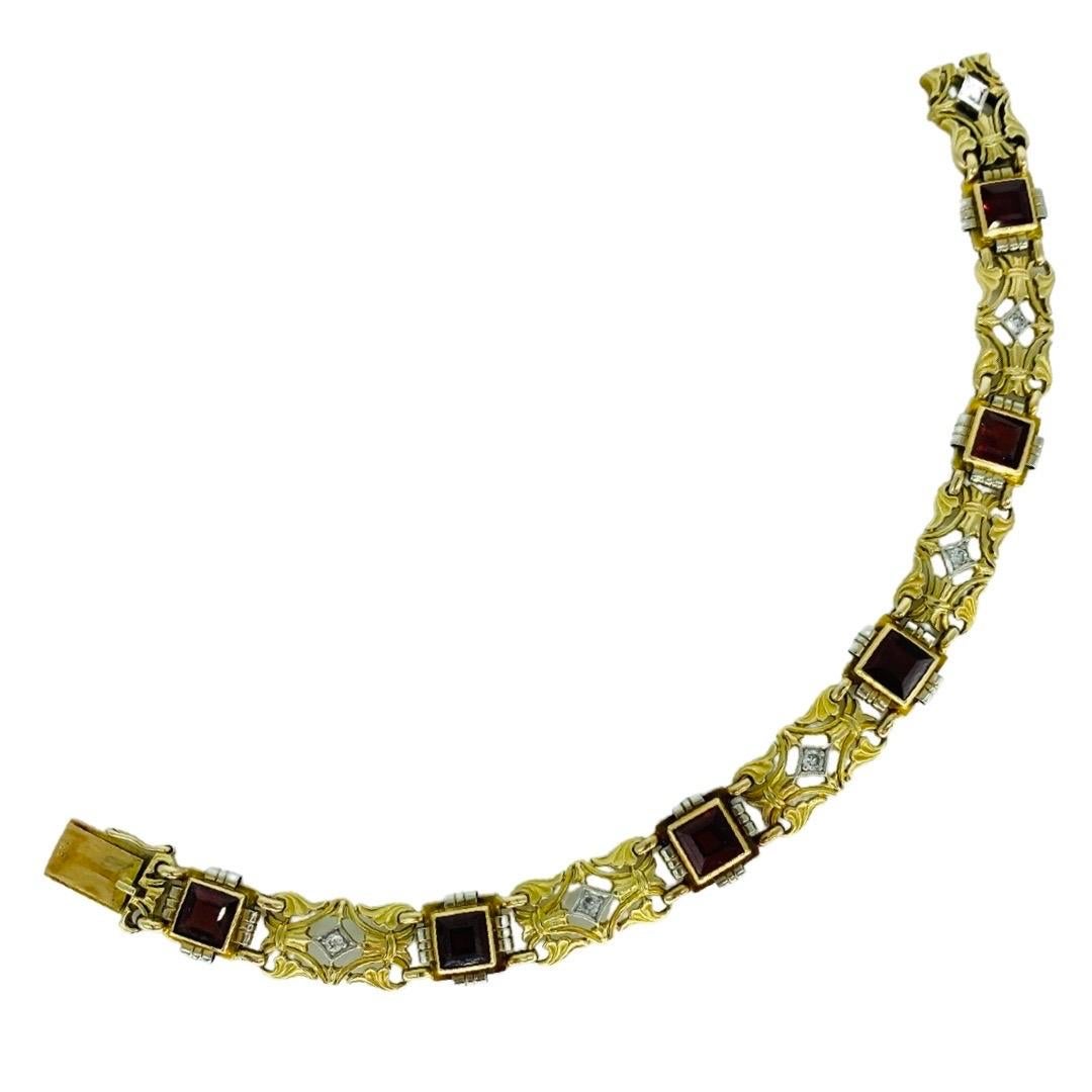 Bracelet de créateur Art déco en or 14 carats avec tourmaline de 6 carats et diamants pour hommes Bon état - En vente à Miami, FL