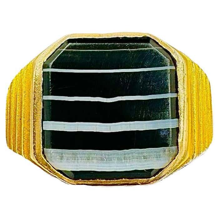 Art Deco Men’s Banded Agate Ring For Sale at 1stDibs