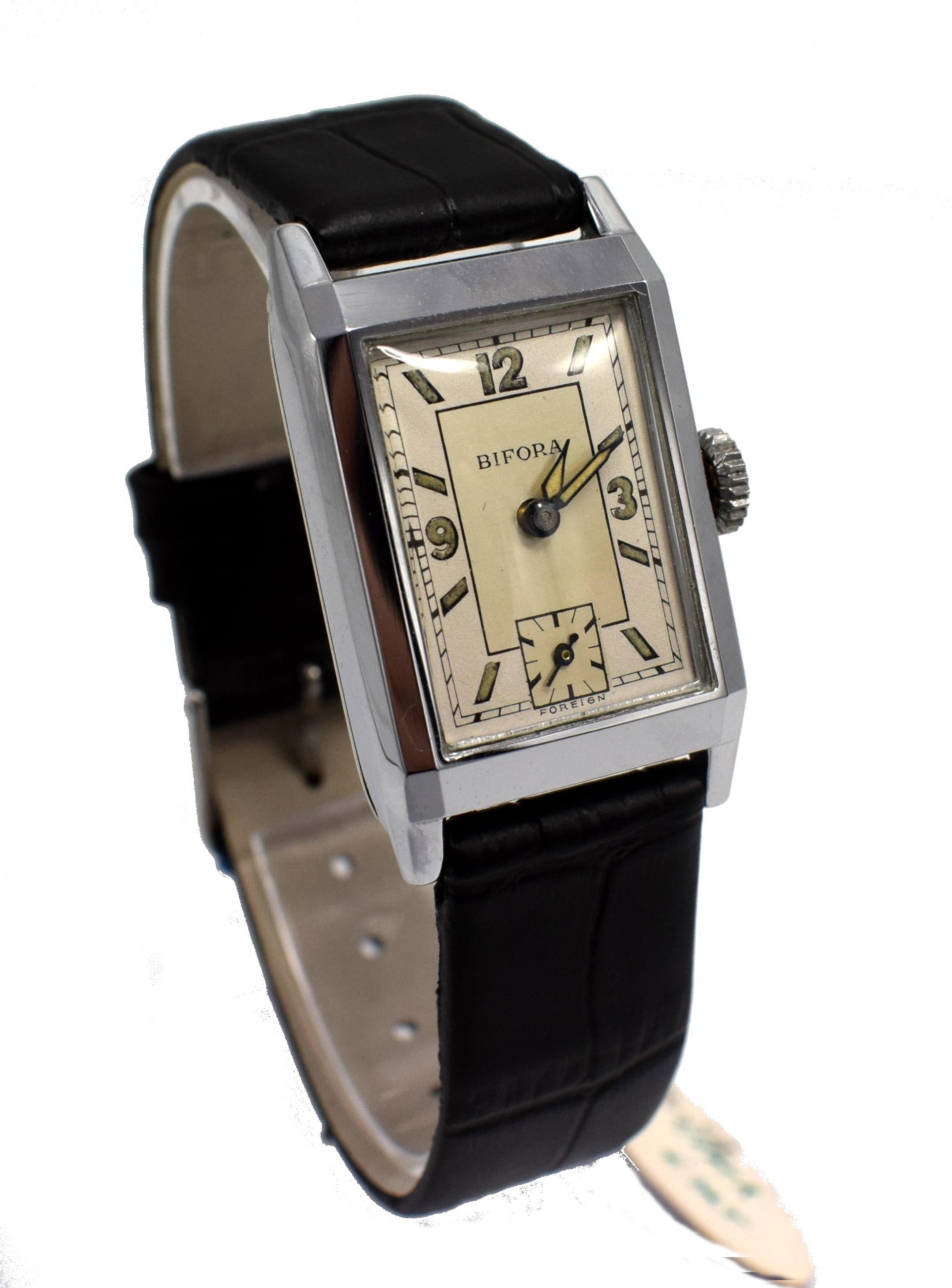 Art Deco Men’s Chrome Tank Manual Wristwatch, Never Used, Newly Serviced, 1930 6