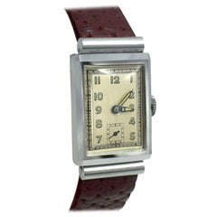 Art Deco Men’s Chrome Tank Manual Wristwatch, Never Used, Newly Serviced, 1930