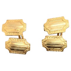 Art Deco Mens Cufflinks Hand Engraved Yellow Gold Filled Parks Bros & Rogers