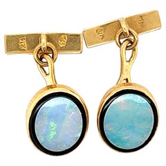 Art Deco Mens European Opal Onyx Cufflinks 18k Vintage Original, 1930s-1940s