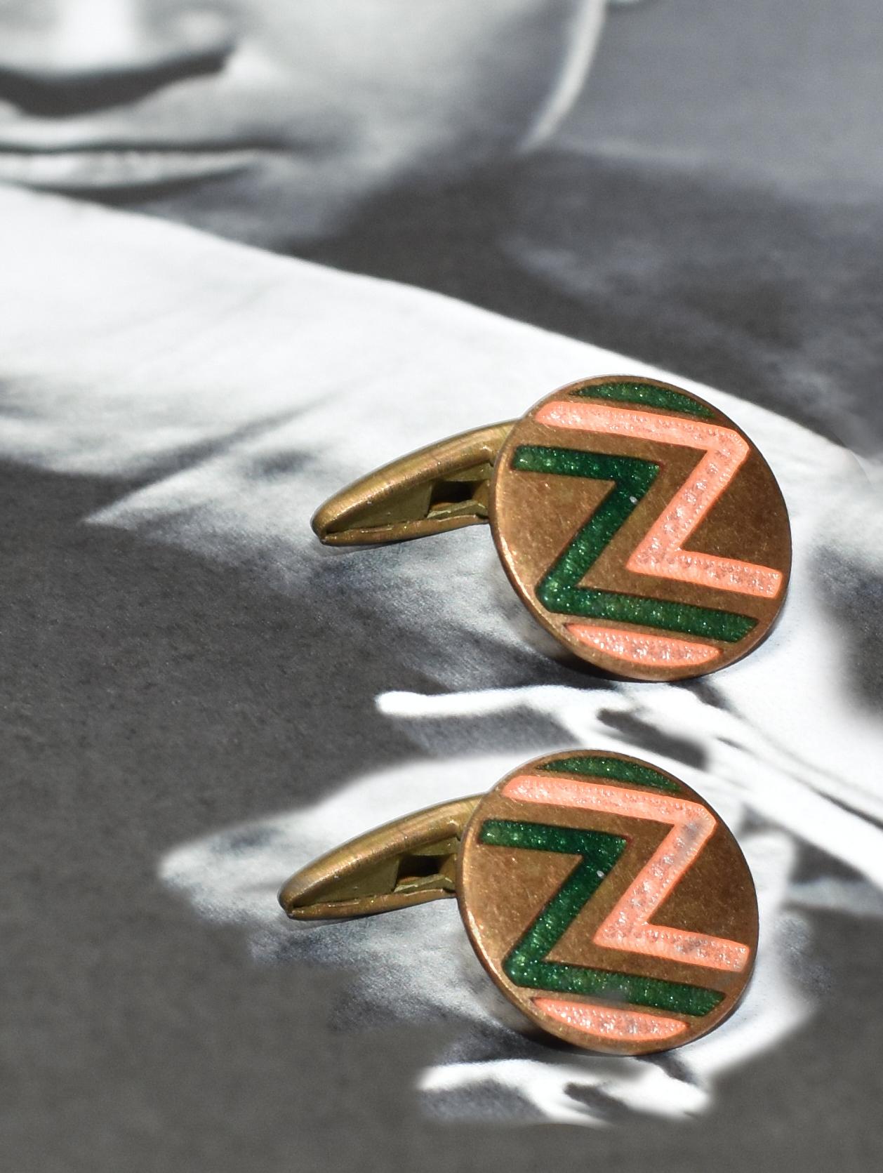 A rare find are these old new stock Art Deco cufflinks which date from the 1930's, never used, marketed and totally original to the period, we have several pairs. Great  geometric styling and colour, can't be confused with any other era can they?