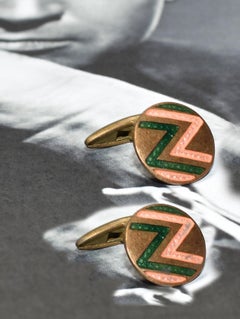 Art Deco Men's Geometric Enamel Cufflinks, circa 1930