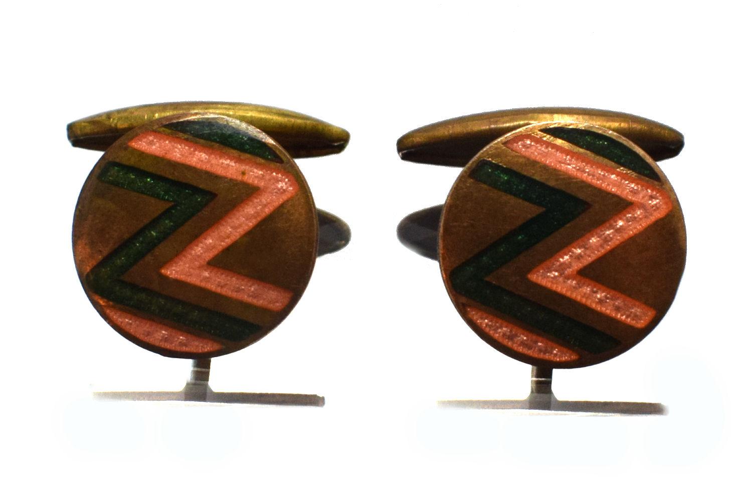 Art Deco Men's Geometric Enamel Cufflinks For Sale 3