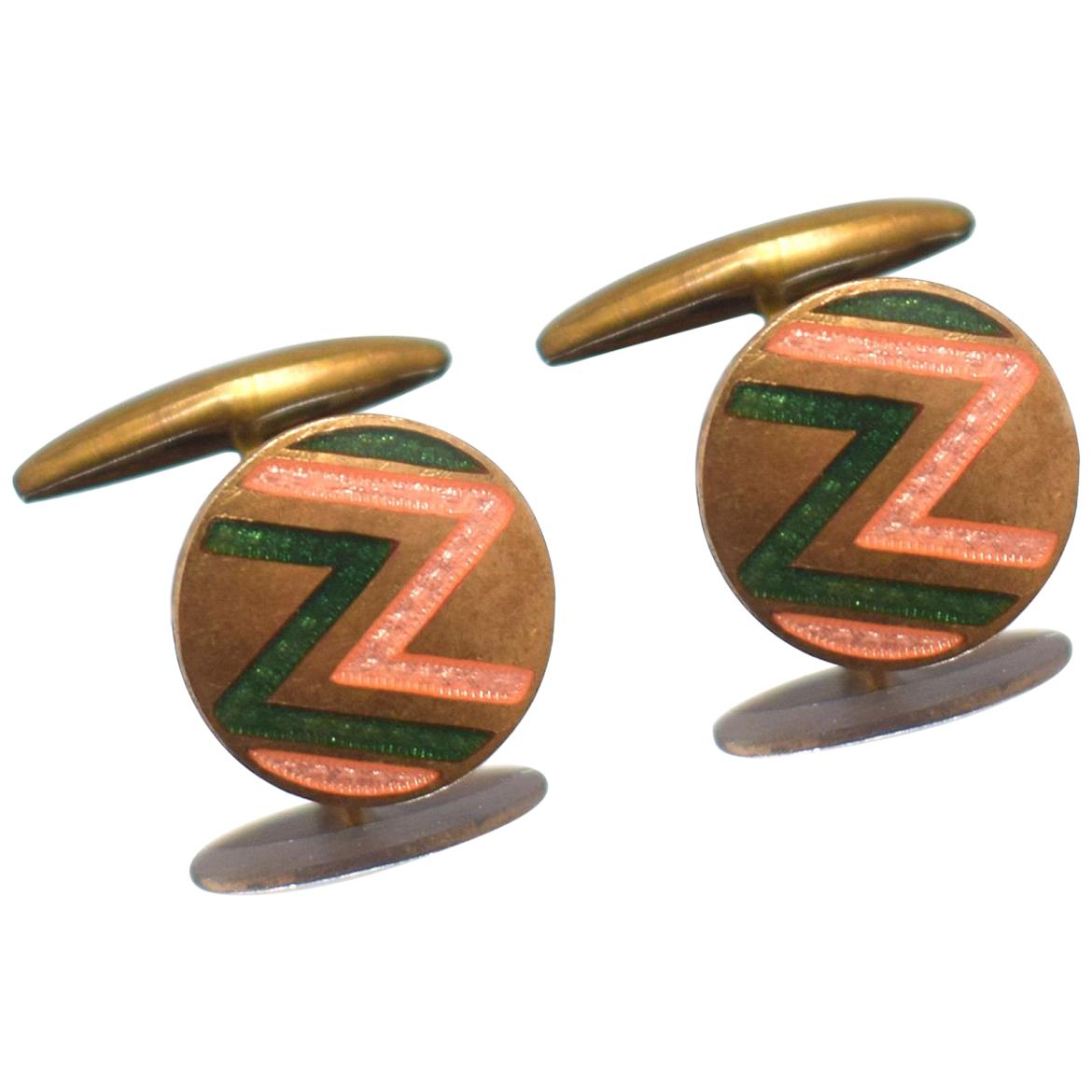 Art Deco Men's Geometric Enamel Cufflinks