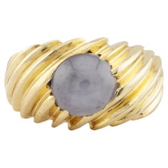 Art Deco Mens No Heat Star Sapphire Ribbed Ring in 14K Yellow Gold