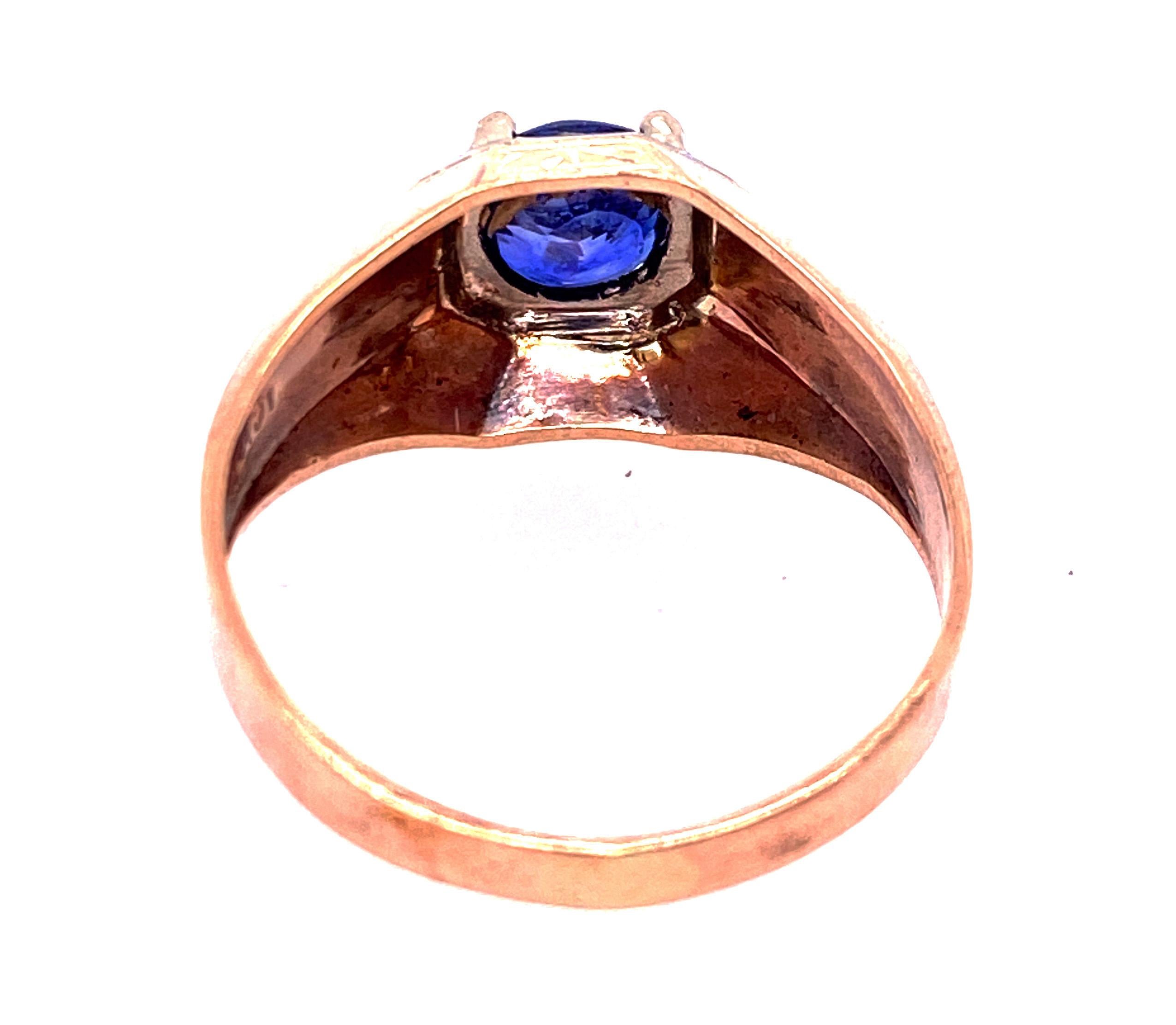 Art Deco Mens Ring .95ct Round Natural Sapphire Original 1920's Antique Gold 1