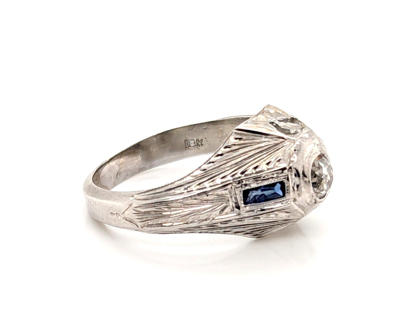 Art Deco Diamant-Verlobungsring .72 Karat Französisch geschliffene Saphire Original 1920er Jahre 18K (Alteuropäischer Brillantschliff)