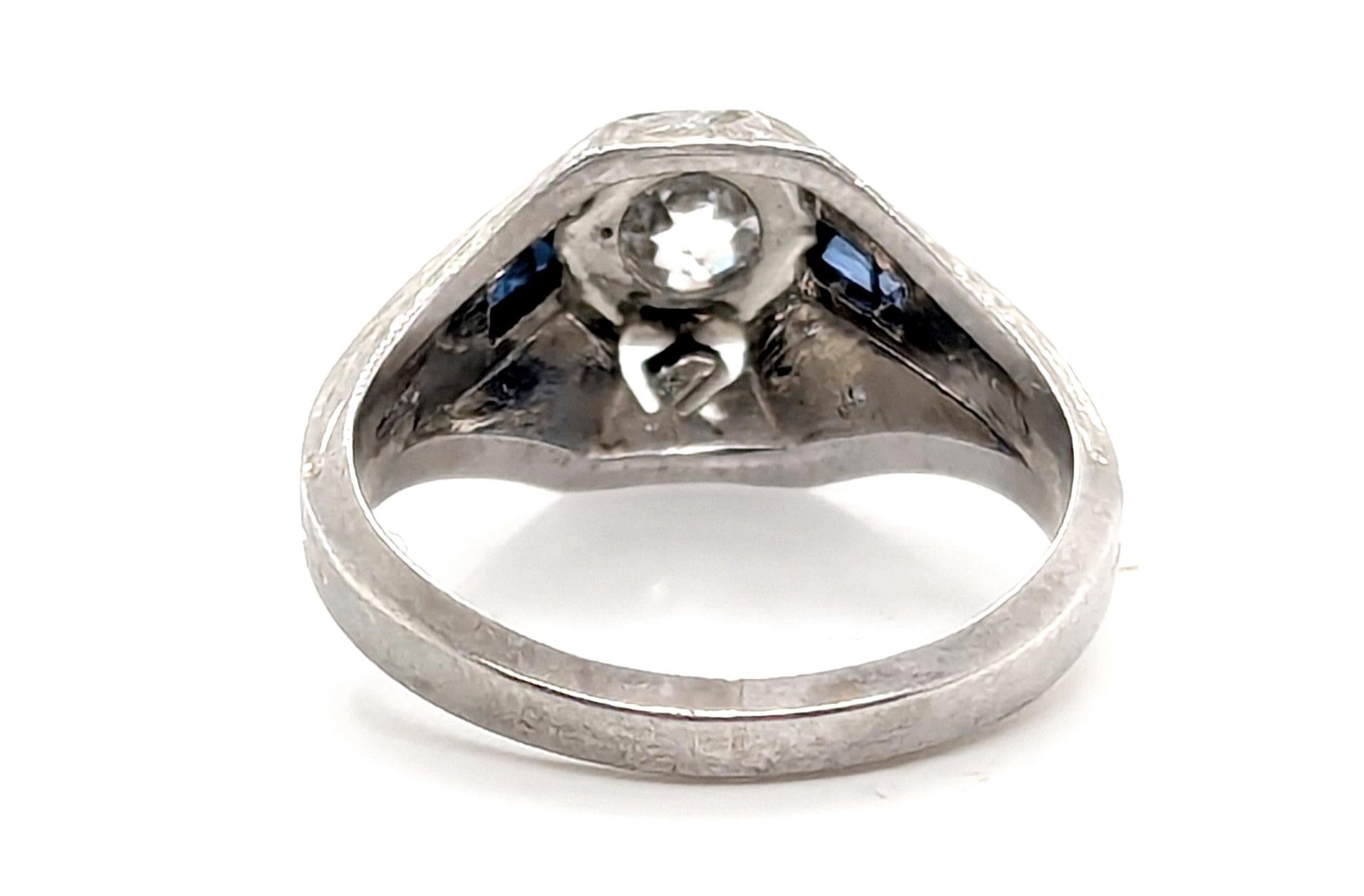 Art Deco Diamant-Verlobungsring .72 Karat Französisch geschliffene Saphire Original 1920er Jahre 18K Damen