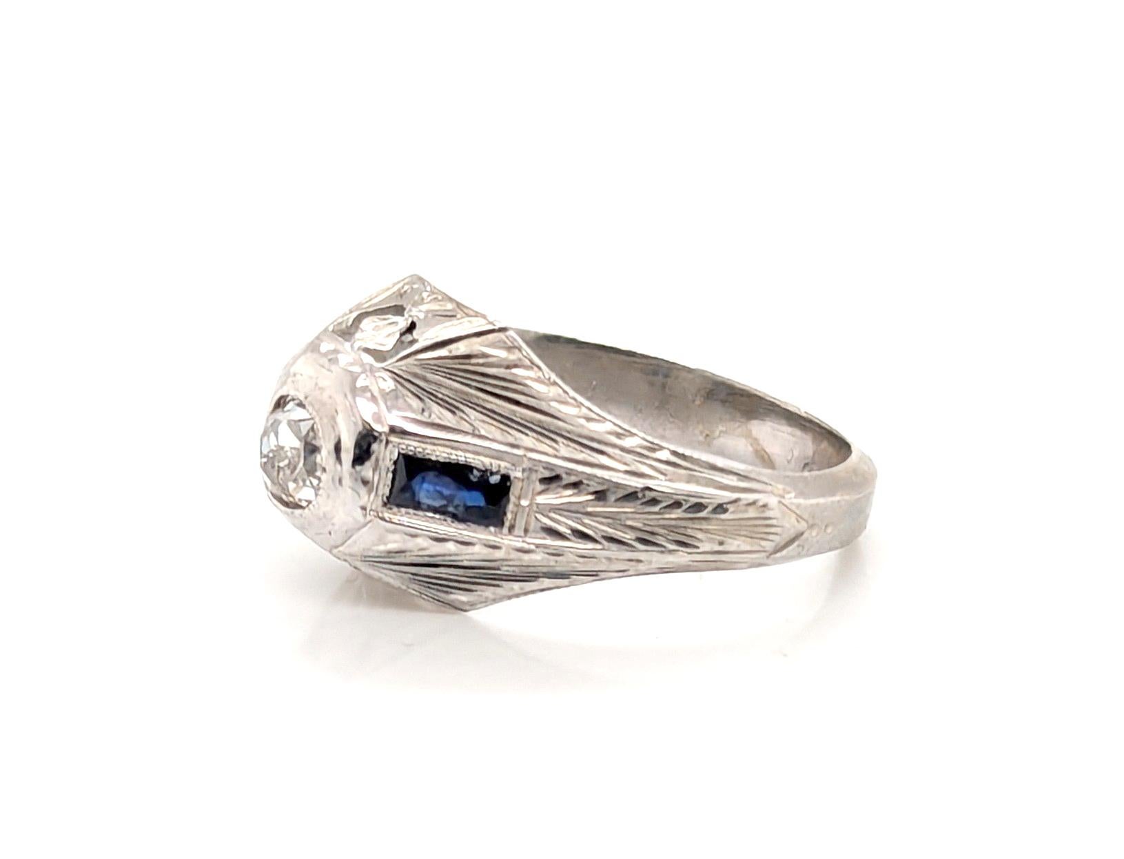 Art Deco Diamant-Verlobungsring .72 Karat Französisch geschliffene Saphire Original 1920er Jahre 18K (Art déco)