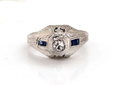 Art Deco Diamant-Verlobungsring .72 Karat Französisch geschliffene Saphire Original 1920er Jahre 18K
