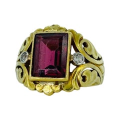 Vintage Men's 4.20 Carat Tourmaline and Single Cut Diamonds Royal Signet Ring