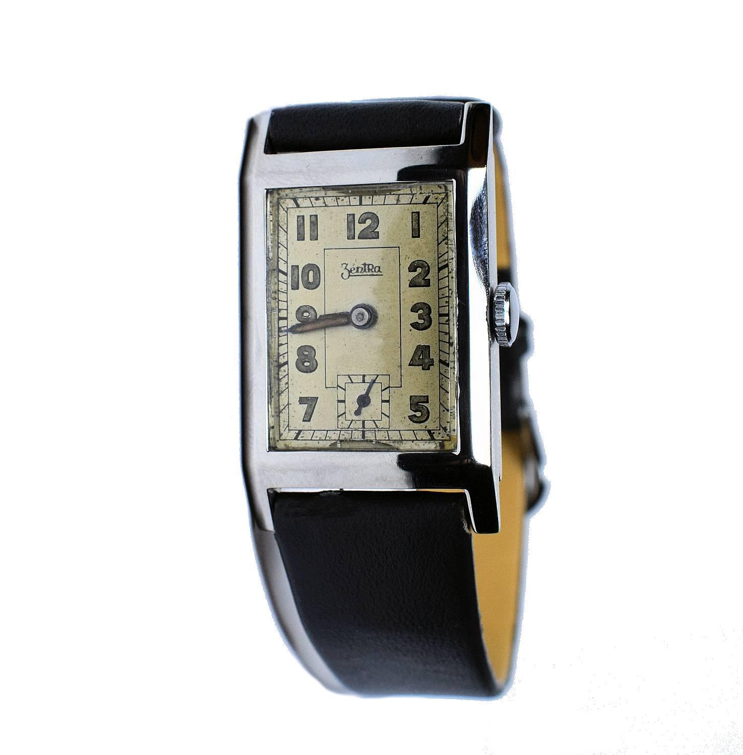 20th Century Art Deco Men's Very Rare Zentra Wristwatch