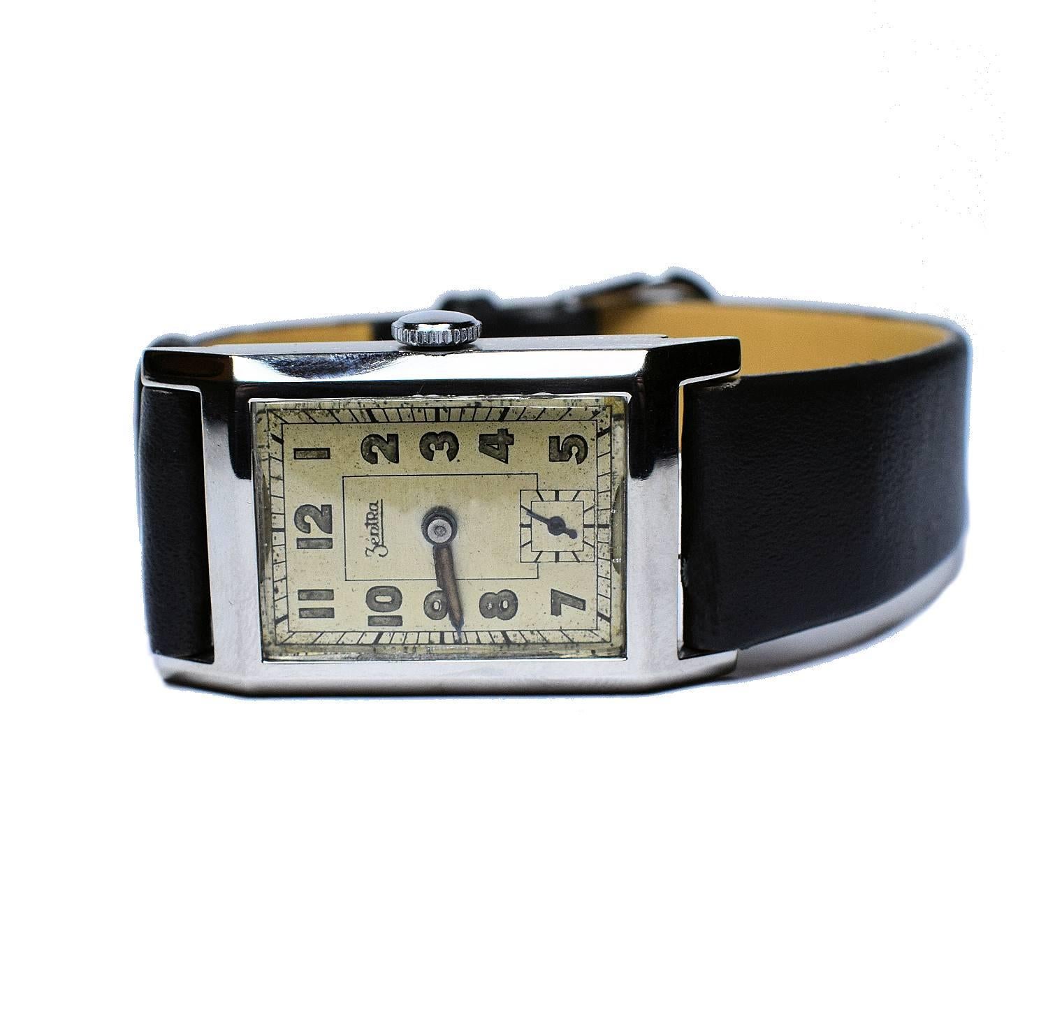 Art Deco Men's Very Rare Zentra Wristwatch 3
