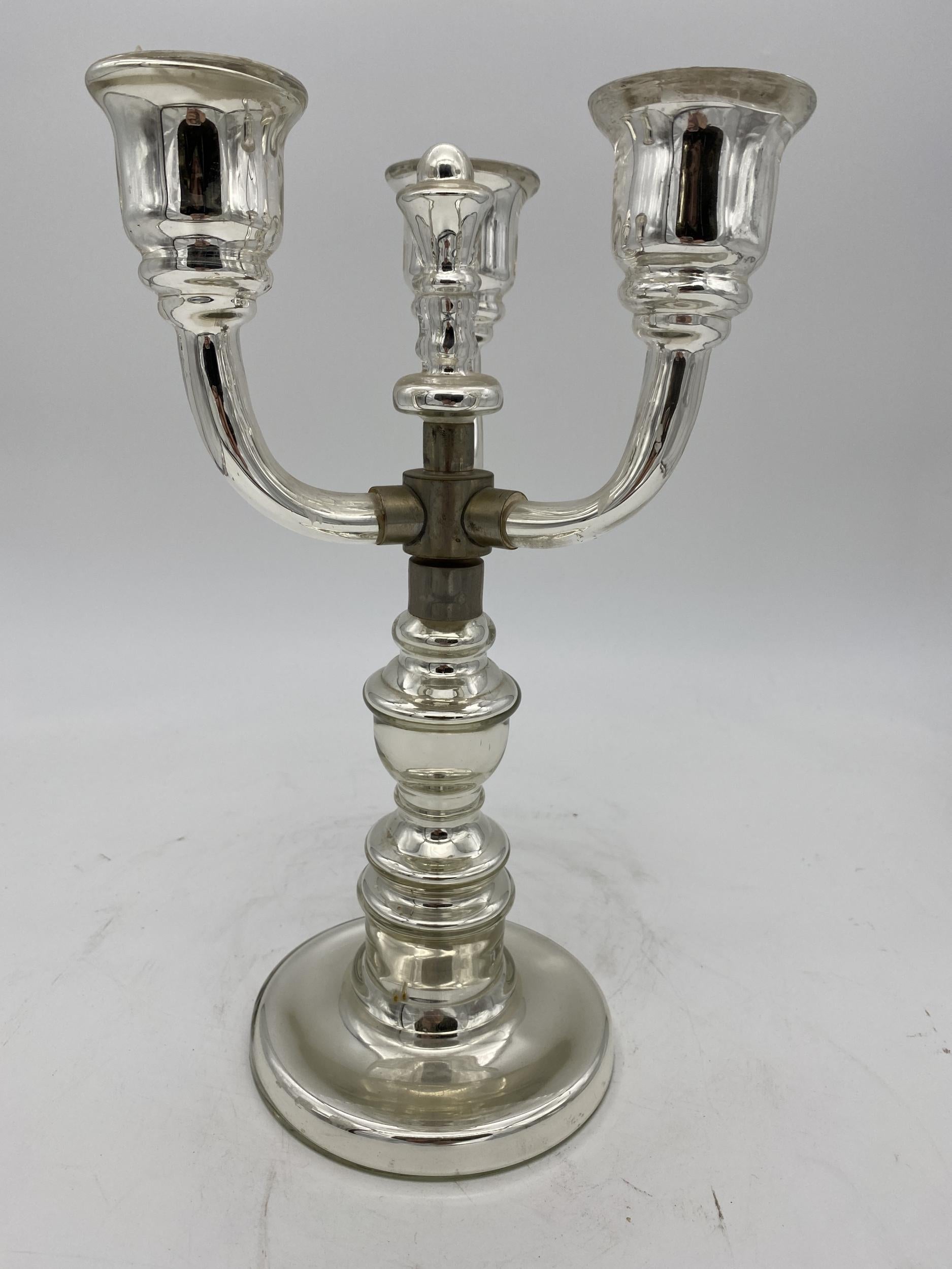 American Art Deco Mercury Glass Candle Stick Holder Candelabras