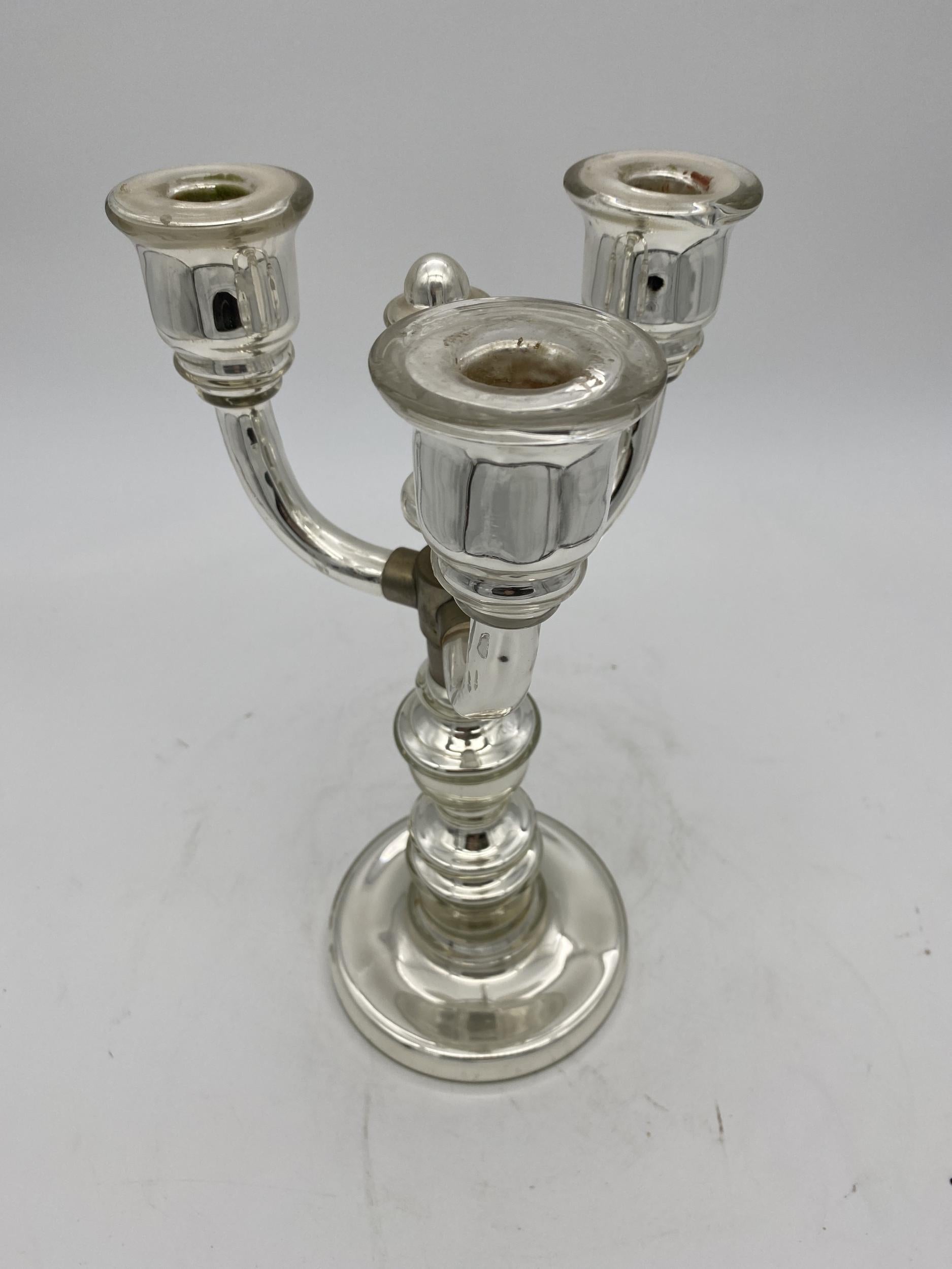 Art Deco Mercury Glass Candle Stick Holder Candelabras In Excellent Condition In Van Nuys, CA