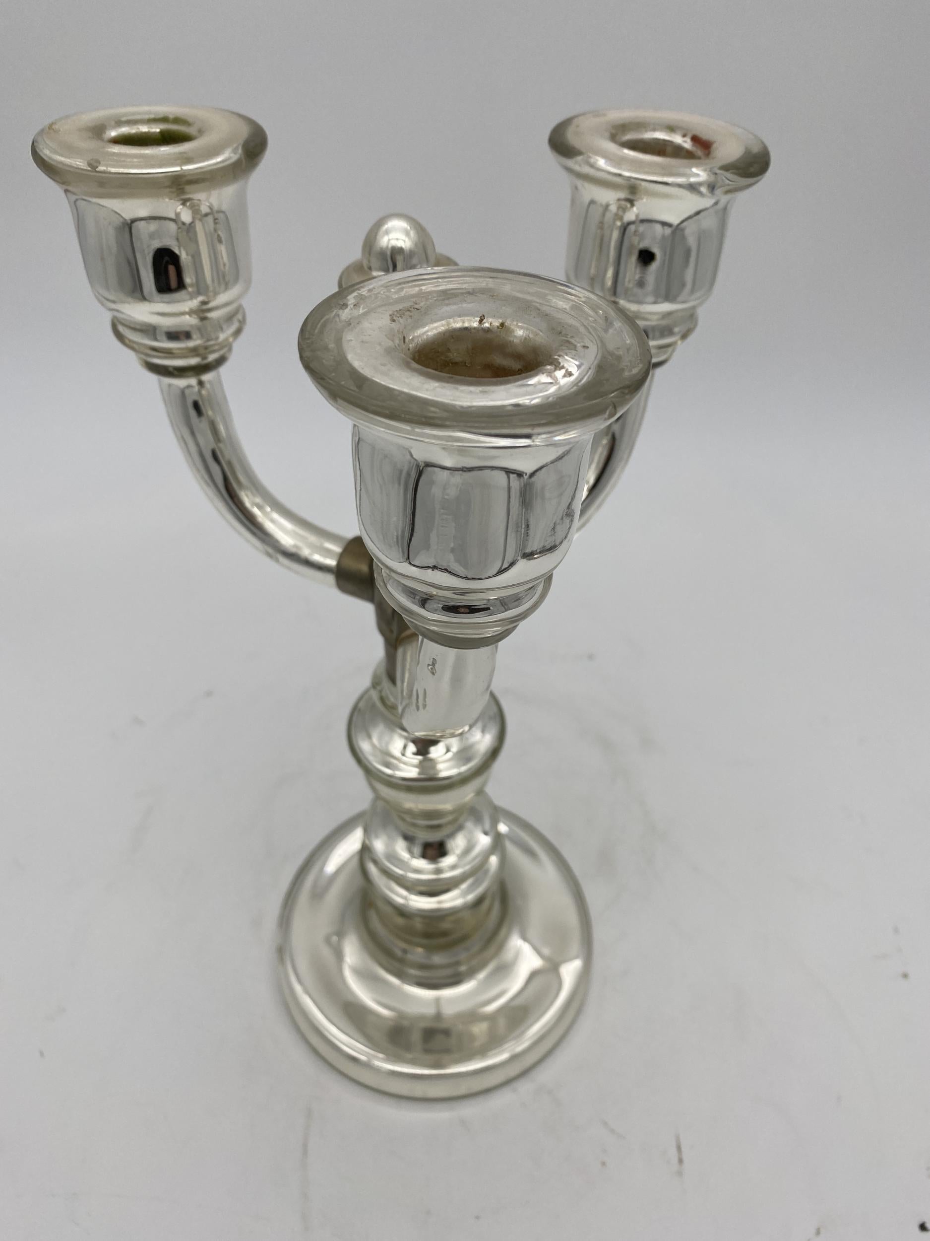 Mid-20th Century Art Deco Mercury Glass Candle Stick Holder Candelabras