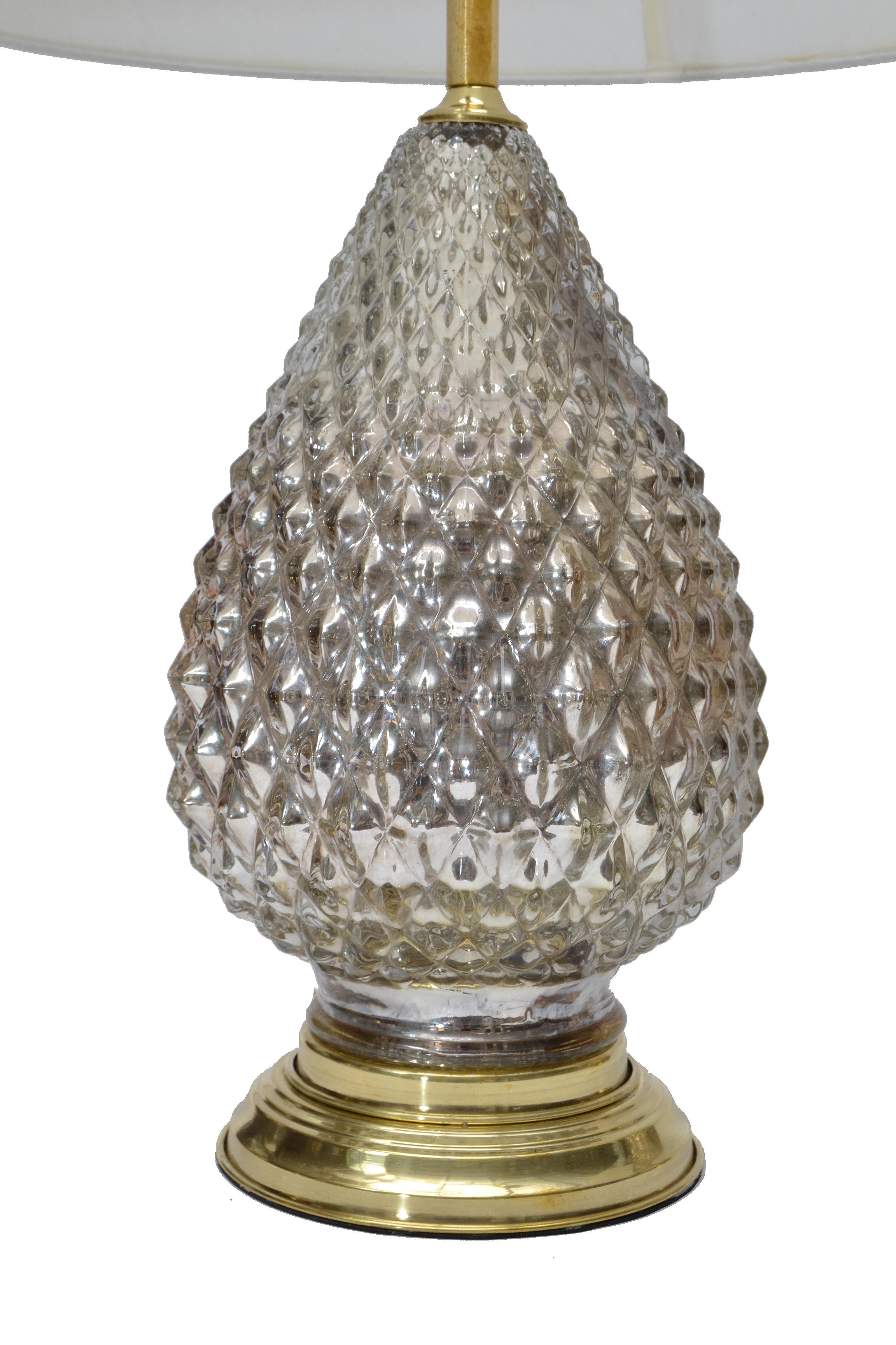 Art déco Paire de lampes de table ananas en verre mercure Art Déco en vente