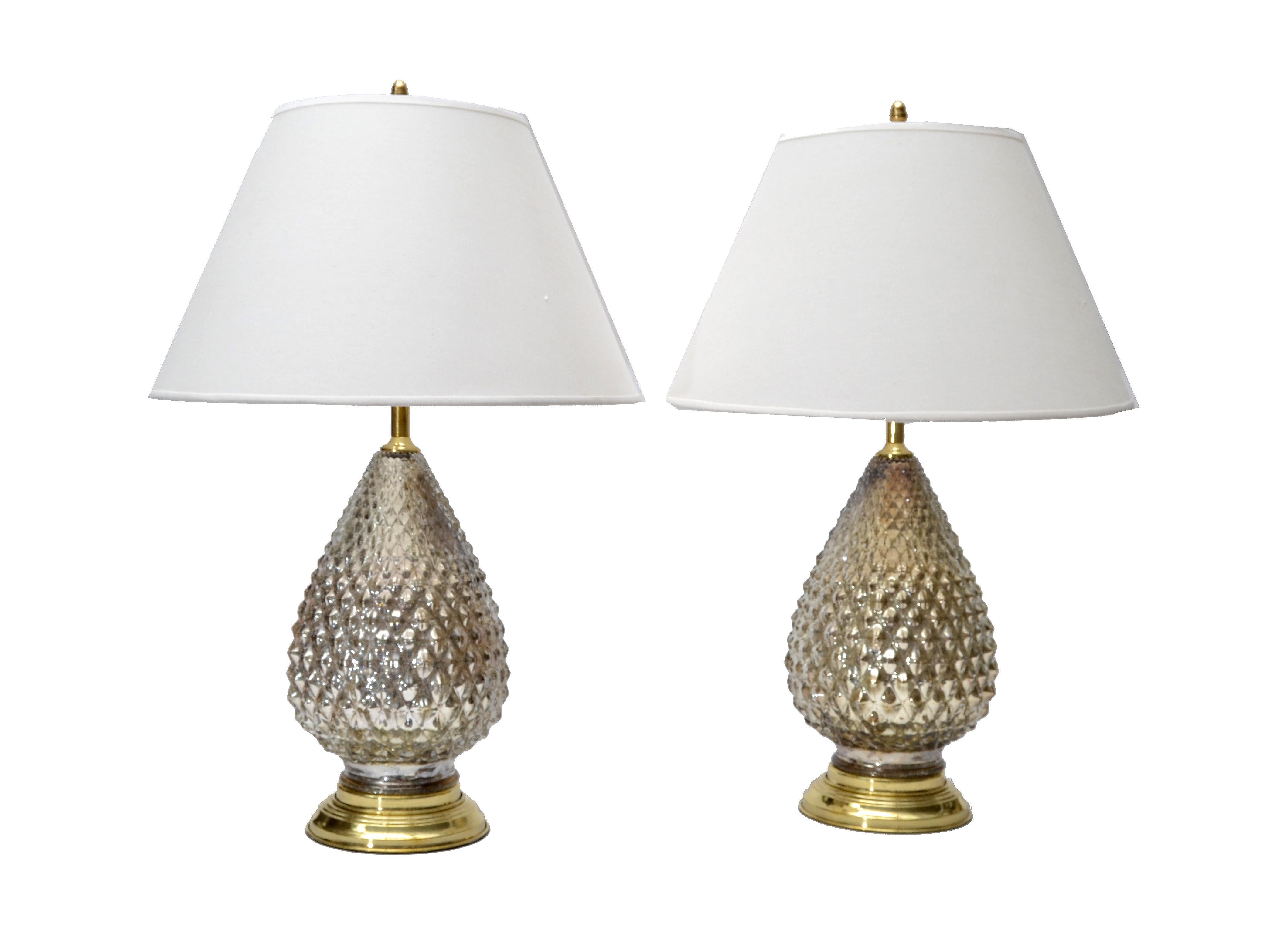 Art Deco Mercury Glass Pineapple Table Lamps, Pair For Sale 2